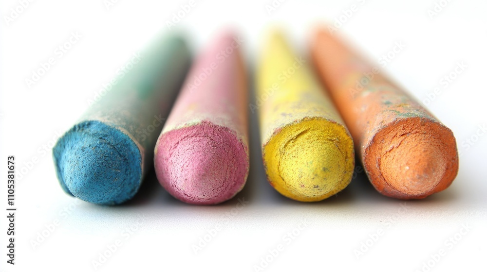 A close-up of pastel tips, showing wear and tear from frequent use in vivid hues. A close-up of pastel tips, showing wear and tear from frequent use in vivid hues.