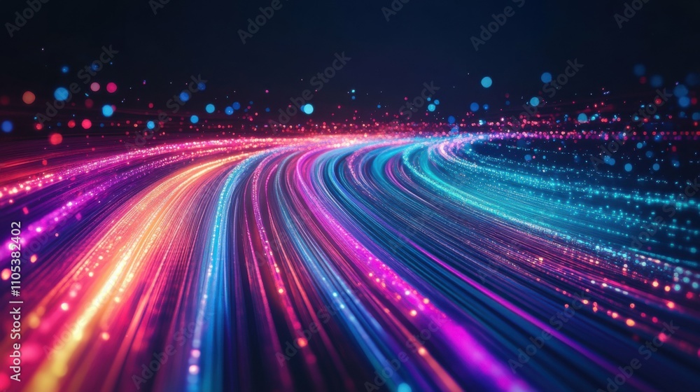 Colorful light trails in a dark space, abstract background, vibrant neon colors moving in dynamic patterns, representing creativity, innovation, and technology. Colorful light trails in a dark space, abstract background, vibrant neon colors moving in dynamic patterns, representing creativity, innovation, and technology.