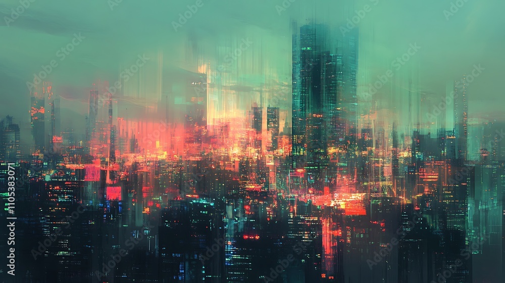 Fototapeta premium Futuristic Cityscape with Glowing Lights
