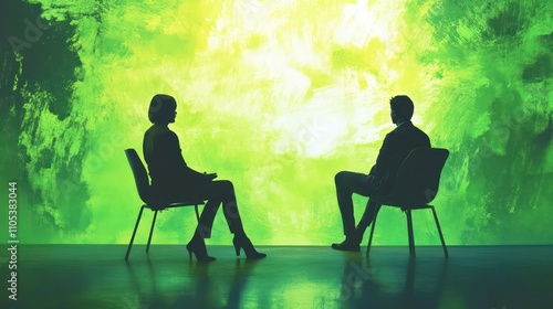 A mental health advisor counseling a client, with a vibrant green background symbolizing support and guidance photo