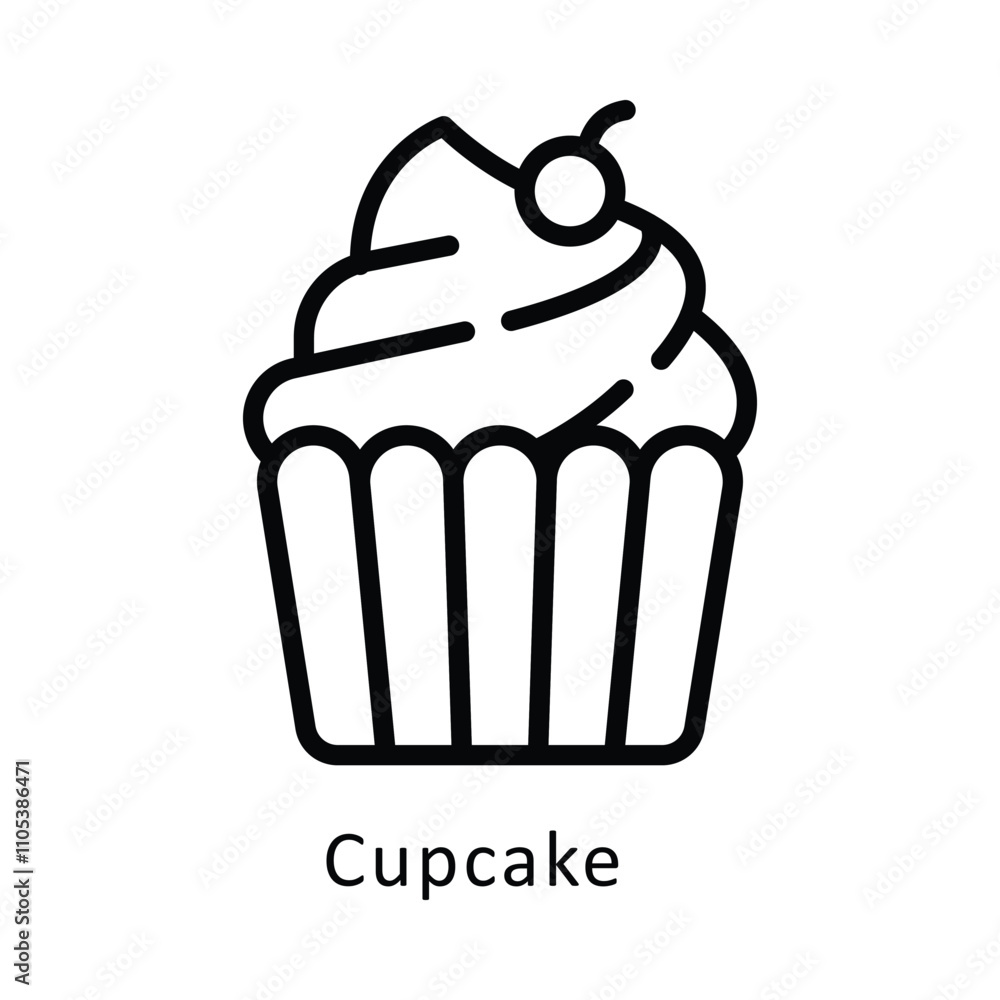 Cupcake Vector Outline Icon. Eps10 File