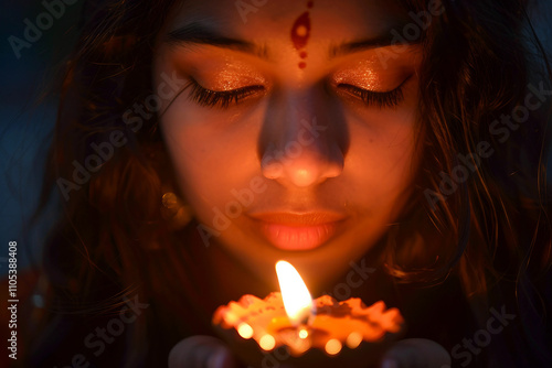 Generative AI Image of Traditional Diwali Festival of Lights with Oil Lamps and Festive Atmosphere photo