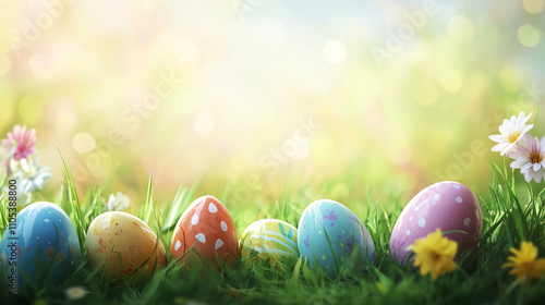 easter eggs on green grass