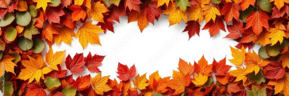 Autumn colored fall leaves cascading in the wind forming a frame with copy space in the center, copy space, foliage Autumn colored fall leaves cascading in the wind forming a frame with copy space in the center, copy space, foliage