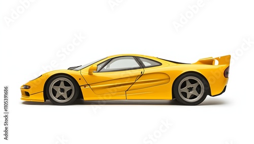 Sleek yellow sports car, side profile view against a white background. A symbol of speed and luxury.