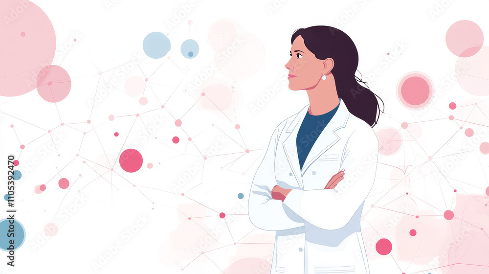 A closeup of a young doctor in medical lab coat with a stethoscope. Abstract vector low poly wireframe illustration with connected dots and polygonal shapes. Horizontal medical banner with copy space. A closeup of a young doctor in medical lab coat with a stethoscope. Abstract vector low poly wireframe illustration with connected dots and polygonal shapes. Horizontal medical banner with copy space.