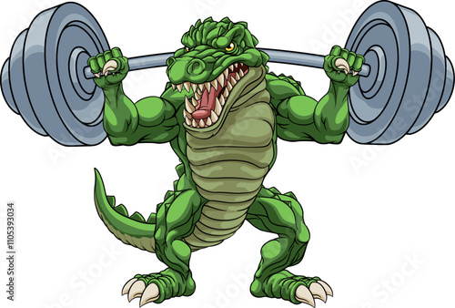 A devil Satan weight lifter body builder sports mascot lifting a big barbell