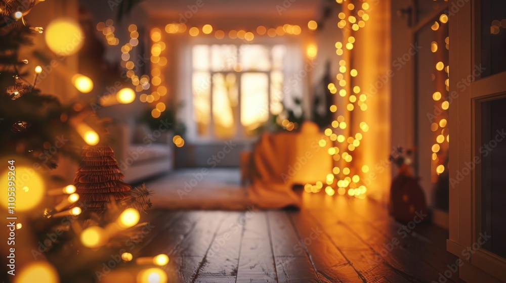Elegant white walls, festooned with dark yellow string lights, creating a cozy and festive room ambiance. Elegant white walls, festooned with dark yellow string lights, creating a cozy and festive room ambiance.