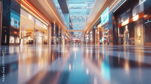 Modern luxury shopping mall interior with no people, blurred picture, advertising, background, wallpaper, space for text