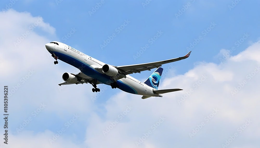Commercial airplane soaring in the sky, showcasing its wings and stable landing. Commercial airplane soaring in the sky, showcasing its wings and stable landing.