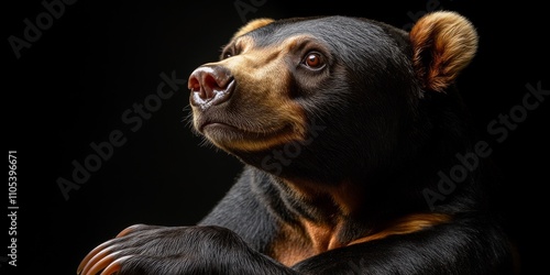 Sun bear, Helarctos malayanus, is a fascinating species known for its unique characteristics. This incredible sun bear showcases the remarkable traits typical of the sun bear family. photo