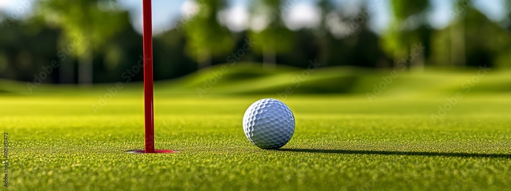 Golf ball red tee course is center image falling into Golf ball red tee course is center image falling into