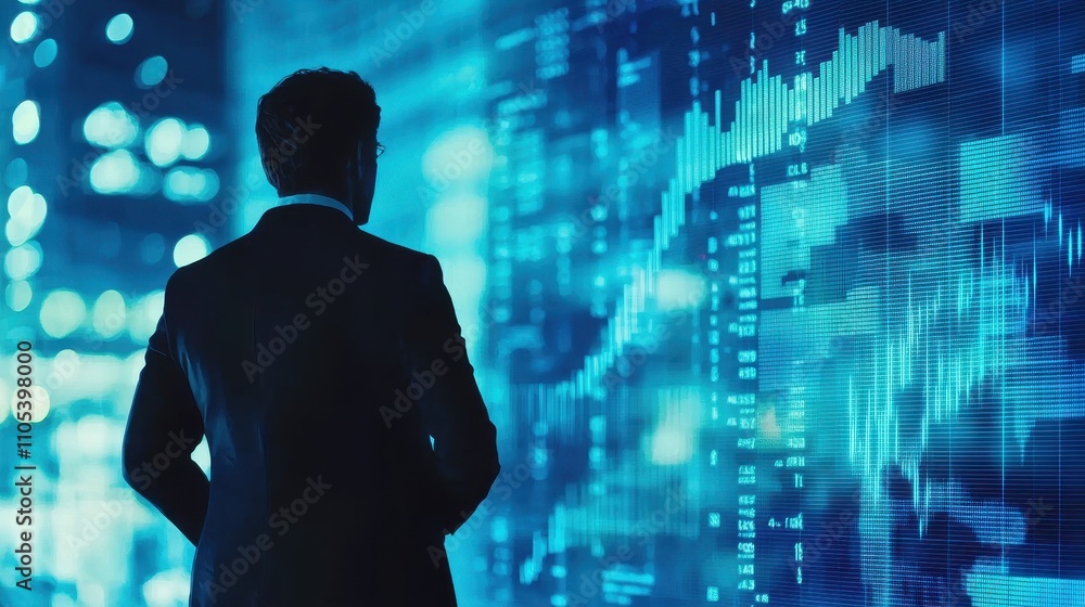 Business Strategist Analyzing Investment Opportunities on Digital Screen Business Strategist Analyzing Investment Opportunities on Digital Screen