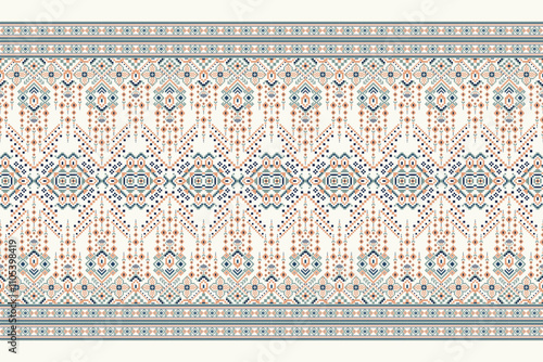 Geometric ethnic oriental pattern vector illustration,floral cross stitch pattern.