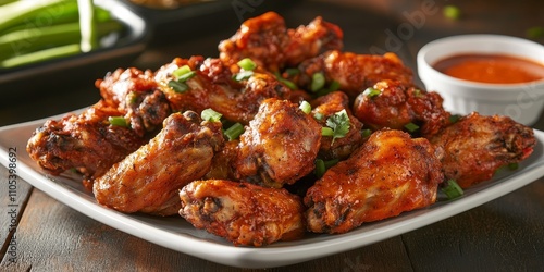 Spicy chicken wings prepared with a blend of aromatic herbs and spices, delivering a bold flavor in every bite. Enjoy these delicious spicy chicken wings that are sure to please any palate.