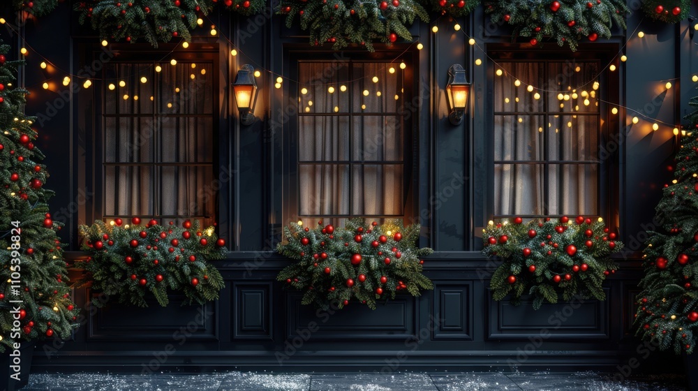 Matte black wall, adorned with festive hanging lights, creating a cozy holiday atmosphere. Matte black wall, adorned with festive hanging lights, creating a cozy holiday atmosphere.
