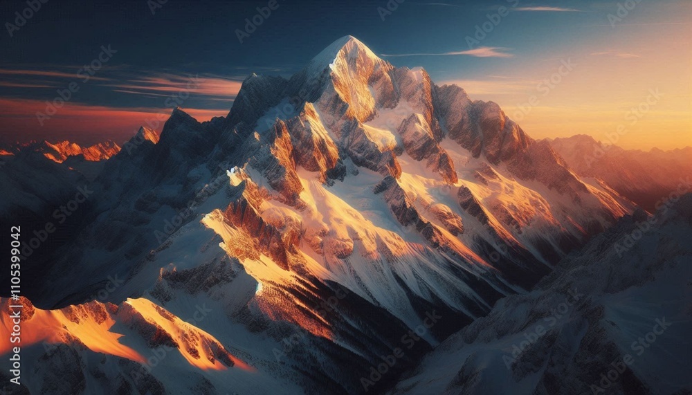 Fototapeta premium Majestic Snow-Capped Mountain at Sunset
