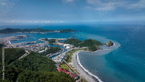 Breathtaking coastal view of Nanfangao harbor and nearby islands in Taiwan