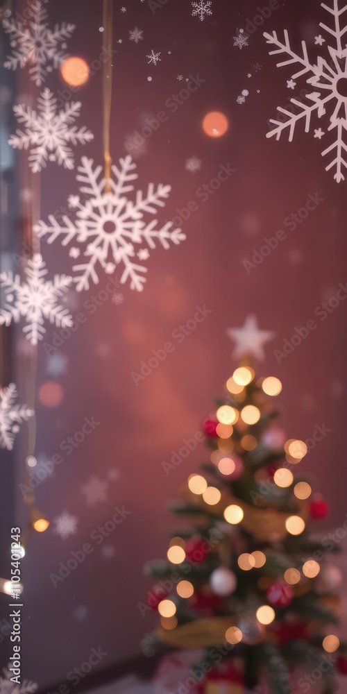 A festive background with twinkling lights, snowflakes, and a glowing Christmas tree, glowing, cozy A festive background with twinkling lights, snowflakes, and a glowing Christmas tree, glowing, cozy