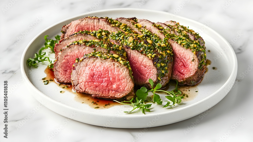 Pistachio-Crusted Rack of Lamb with Red Wine Jus, Elegant Fine Dining Photography Pistachio-Crusted Rack of Lamb with Red Wine Jus, Elegant Fine Dining Photography
