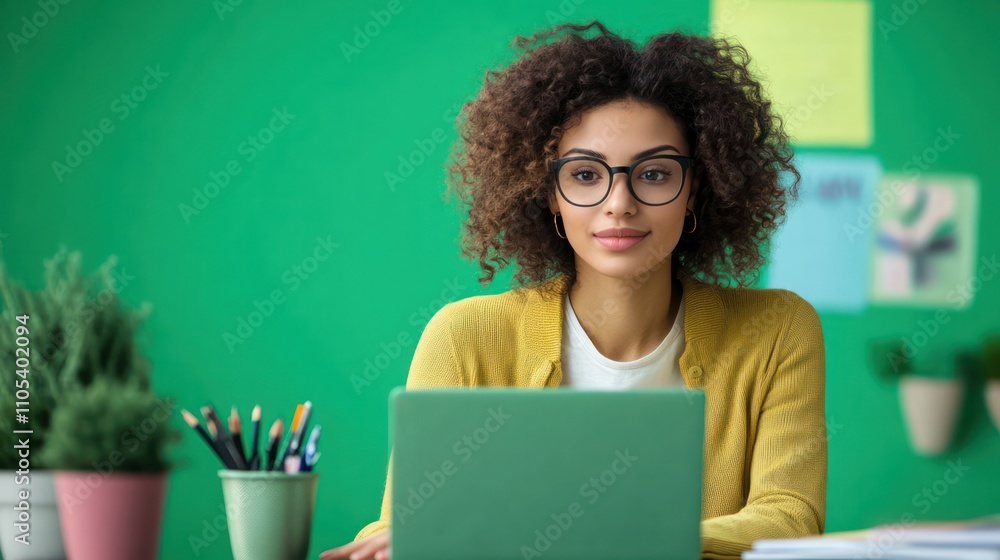 An online teacher using modern tools, framed by a bold green screen for seamless content delivery An online teacher using modern tools, framed by a bold green screen for seamless content delivery