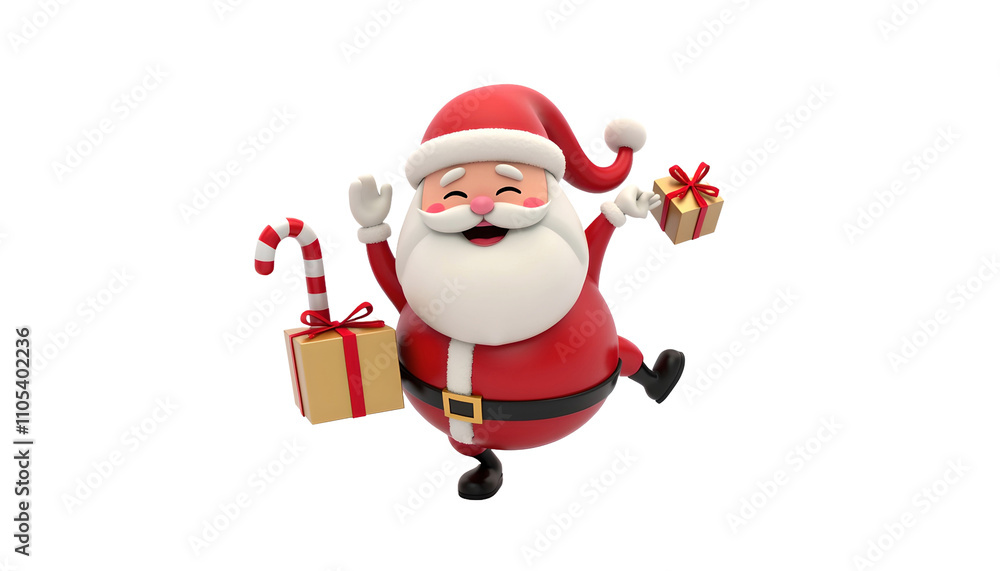 Cheerful 3D Dancing Santa Claus Holding Candy Cane and Gift – Transparent Background Illustration Cheerful 3D Dancing Santa Claus Holding Candy Cane and Gift – Transparent Background Illustration