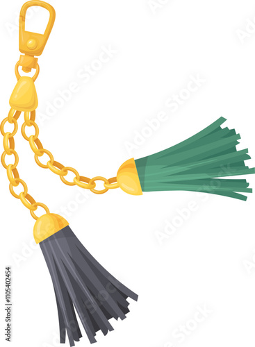 Tassel charm with golden chain. Cartoon fashion icon