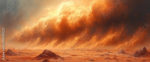 dramatic digital art depicting a fierce sandstorm sweeping across an arid desert landscape evoking a sense of intensity and the power of nature