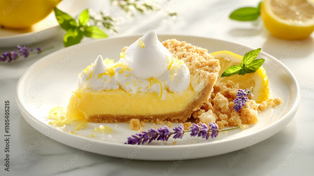 Deconstructed Lemon Meringue Pie with Lavender Ice Cream, Modern Dessert Photography Deconstructed Lemon Meringue Pie with Lavender Ice Cream, Modern Dessert Photography