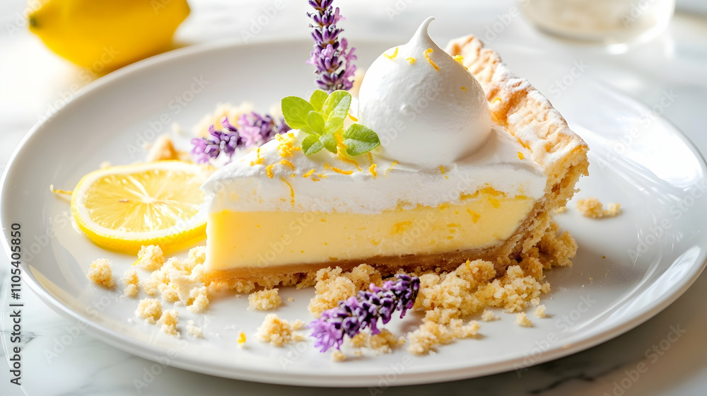 Deconstructed Lemon Meringue Pie with Lavender Ice Cream, Modern Dessert Photography Deconstructed Lemon Meringue Pie with Lavender Ice Cream, Modern Dessert Photography