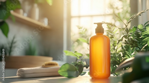 Vibrant Bathroom Scene with Aromatic Shampoo