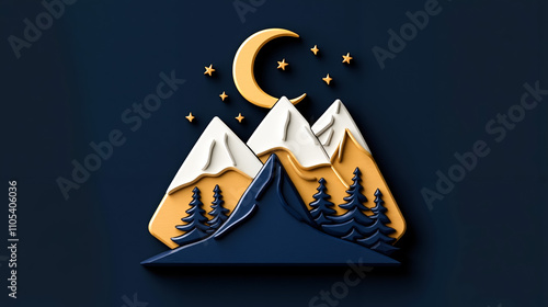 A mountain landscape with a crescent and stars in the sky photo