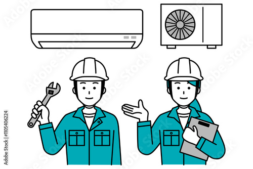 エアコンのトラブルを解決する修理業者の男女