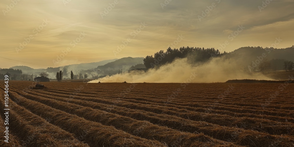 Straw burning occurs after harvesting in fields, creating smoky fields. This straw burning leaves residue that disrupts air cleanliness, highlighting the impact of straw burning on environmental
