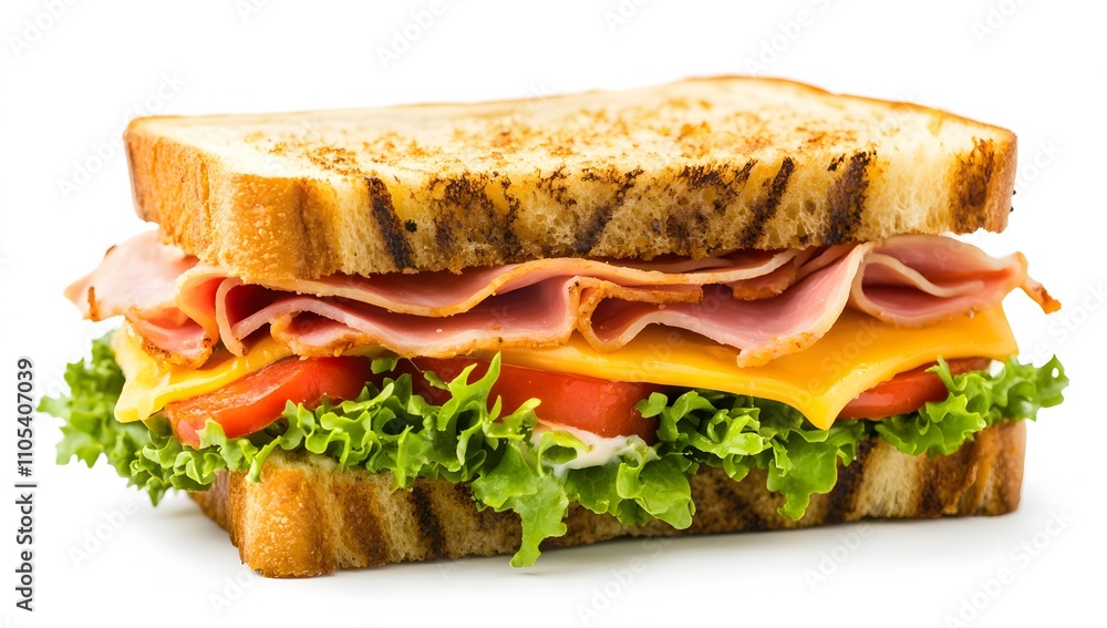 A delicious toasted sandwich filled with ham, cheese, lettuce, and tomato. Perfect for lunch! A delicious toasted sandwich filled with ham, cheese, lettuce, and tomato. Perfect for lunch!