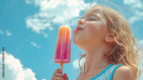  Child sucking on a popsicle on a hot summer day