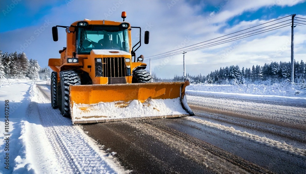 snowy road cleaning works, snow plowing and road closing snowy road cleaning works, snow plowing and road closing