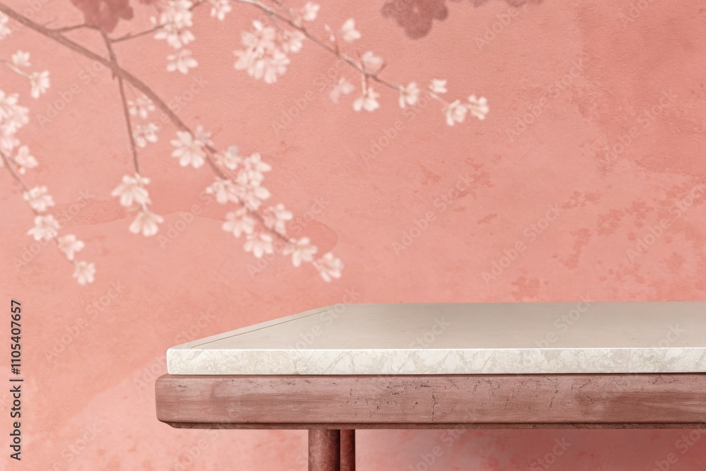 Minimalist Cherry Blossom Decor on a Soft Pink Background Minimalist Cherry Blossom Decor on a Soft Pink Background
