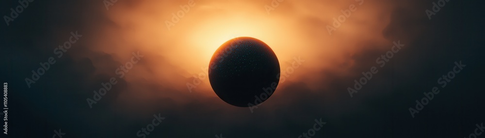 Naklejka premium Glowing Orb in Dark Nebula Cosmic Mystery Space Art