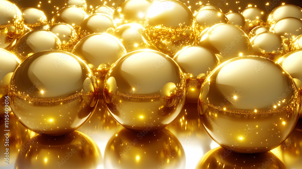 3D Render of Shiny Golden Spheres Creating a Luxurious Abstract Background 3D Render of Shiny Golden Spheres Creating a Luxurious Abstract Background