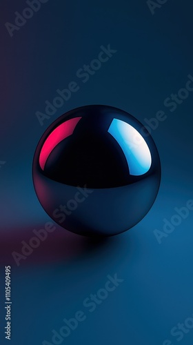 Glossy Sphere Reflection Abstract Blue Background 3D Render