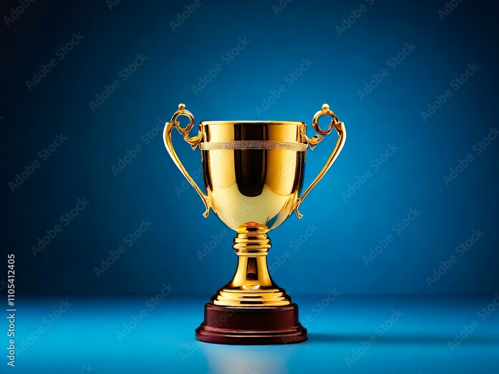 gold cup on a blue background gold  award,Ai generated 