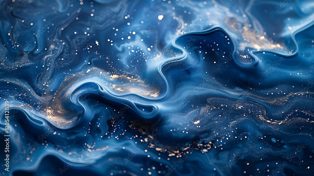 Abstract Blue Liquid Swirls with Gold Glitter Abstract Blue Liquid Swirls with Gold Glitter
