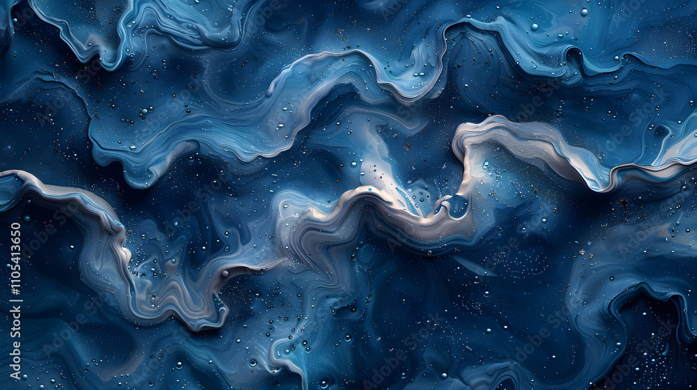 Fototapeta premium Abstract Blue Liquid Swirls and Glitter Background