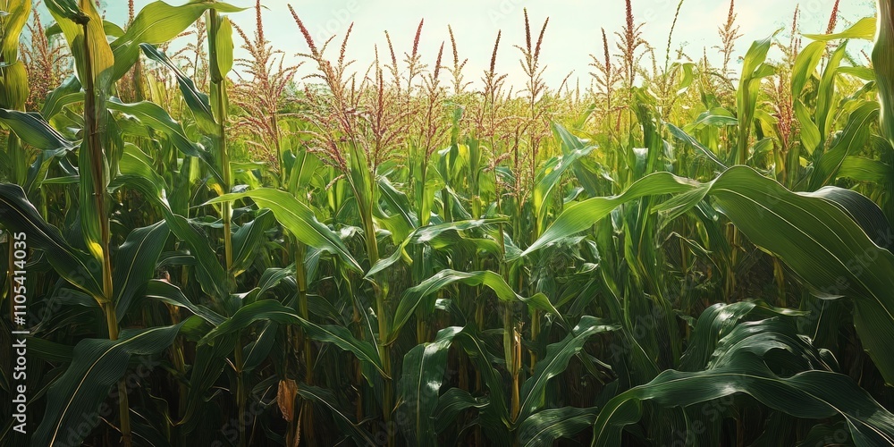 Corn field stalks highlight the vibrant ears, lush leaves, and delicate flowers, showcasing the beauty of corn growth and the intricate details of a thriving corn field. Corn field stalks highlight the vibrant ears, lush leaves, and delicate flowers, showcasing the beauty of corn growth and the intricate details of a thriving corn field.