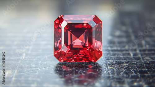 Sparkling red ruby gemstone with radiant cut isolated on transparent background
