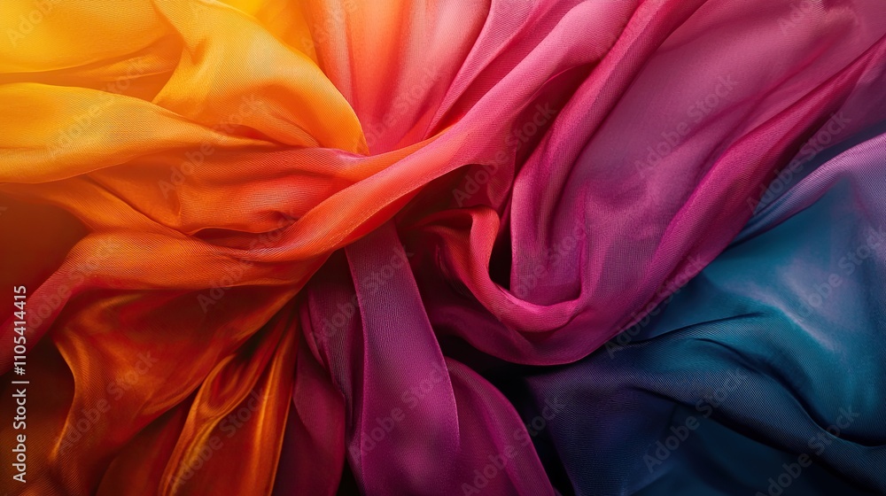 Obraz premium Colorful flowing fabric displays vibrant hues and textures in a dynamic arrangement