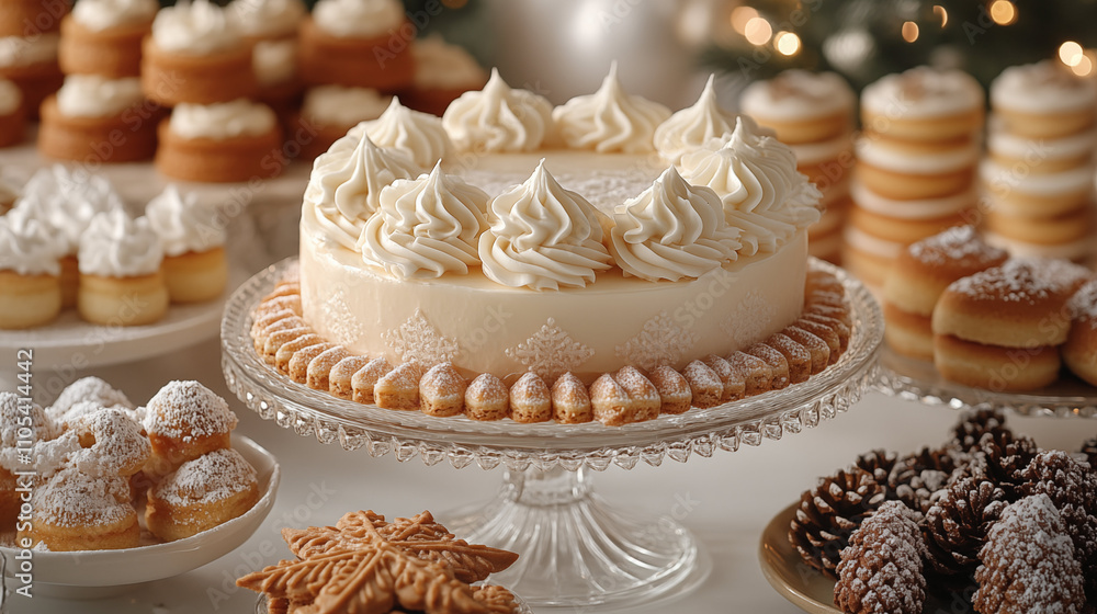 Elegant Holiday Dessert Table with Creamy Delight Cake Elegant Holiday Dessert Table with Creamy Delight Cake