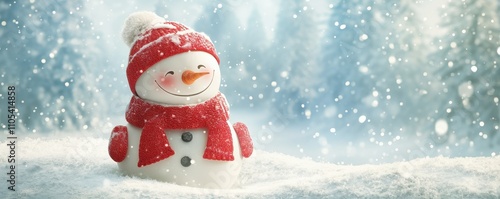 Happy Snowman in Winter Wonderland Festive Christmas New Year s Card photo