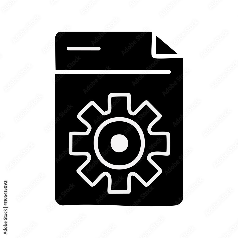 Folder with gears black icon, concept illustration, vector flat symbol, glyph sign. Folder with gears black icon, concept illustration, vector flat symbol, glyph sign.